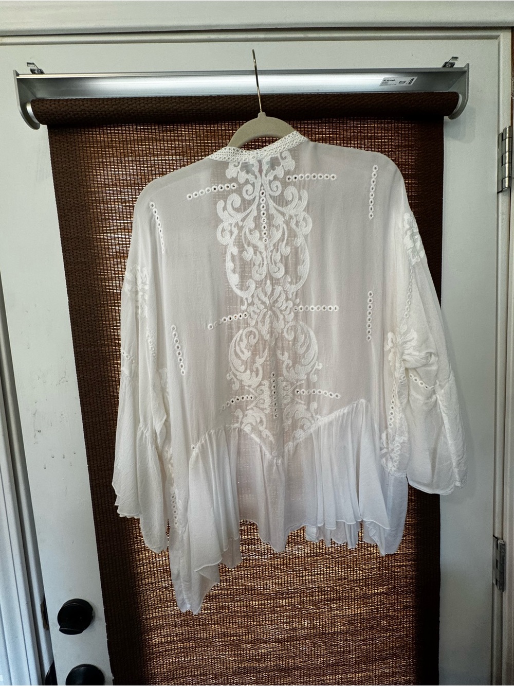 Johnny Was White Embroidered Sheer Kimono Jacket